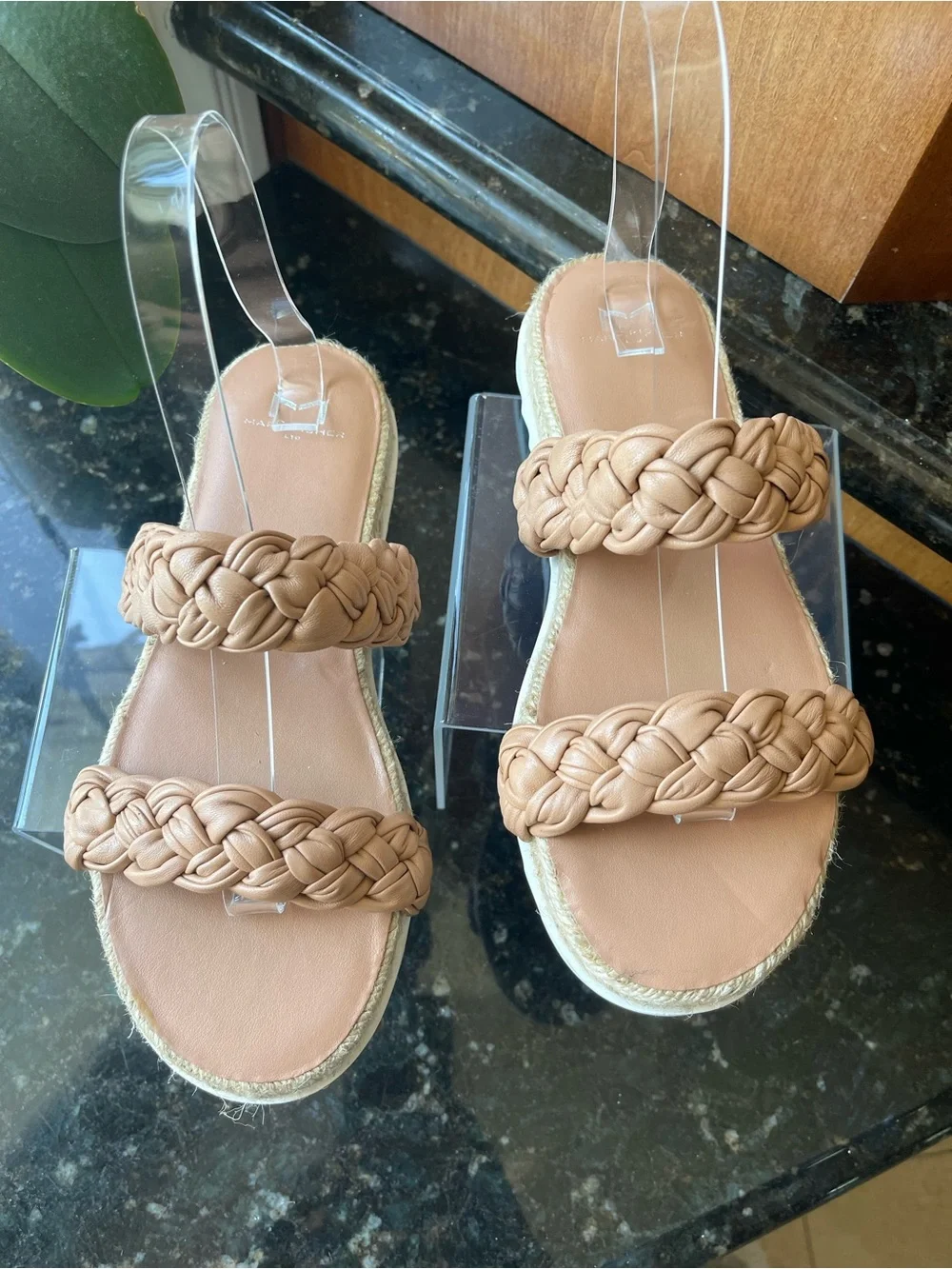 Marc Fisher Braided Double-Strap Slide Sandals - Tan